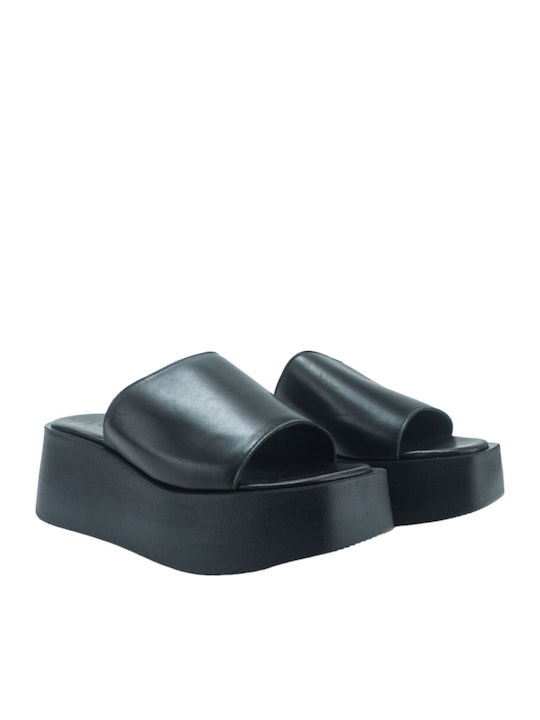 Leather Women's Flat Sandals in Black Color