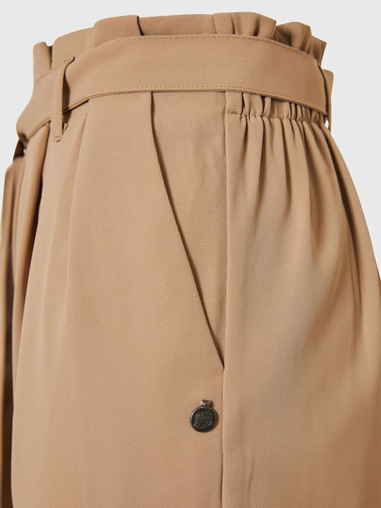 Damen Stoff Hose mit Gummizug Brown