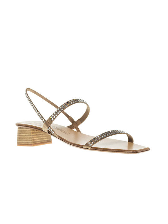 Pedro Garcia Stoff Damen Sandalen mit niedrigem Absatz in Beige Farbe