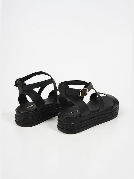 Piazza Shoes Women's Flat Sandals Flatforms in Black Color