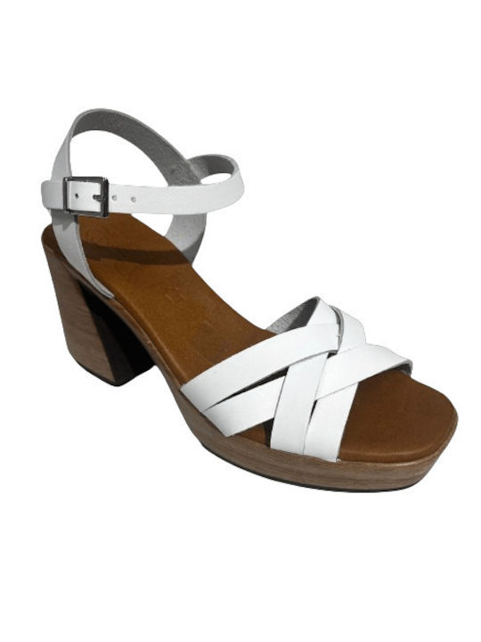 Oh My Sandals Leather Women's Sandals White with High Heel