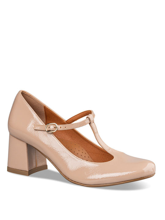 Envie Shoes Patent Leather Beige Heels