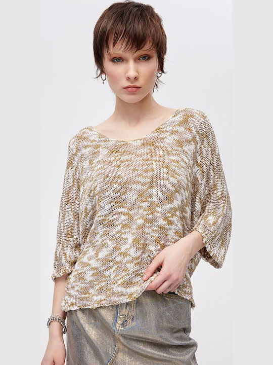 Women's Blouse with 3/4 Sleeve & V Neckline Beige