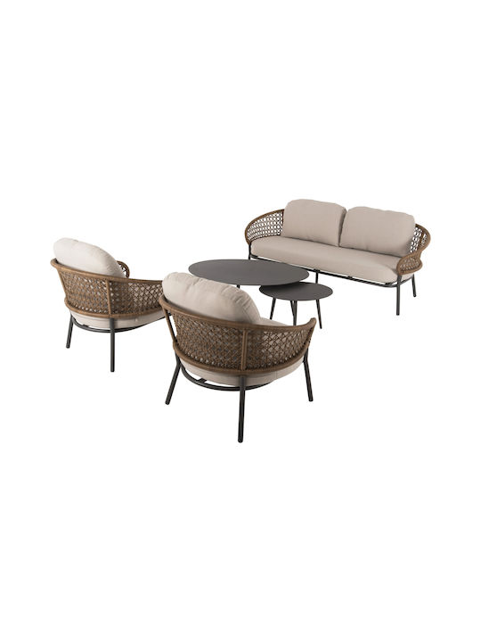 Set Cameră De Zi Pentru Exterior Brey 5 Piese Khaki Cu Perne