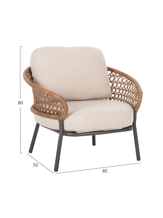 Set Cameră De Zi Pentru Exterior Brey 5 Piese Khaki Cu Perne