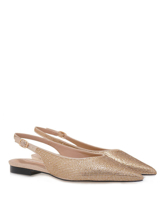 Seven Synthetic Leather Slingback Ballerinas Gold