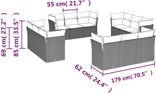 Outdoor Living Room Set 12 Pieces Beige with Pillows