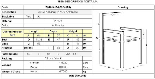 Sessel Alba Charcoal 61x57x84cm Sessel Alba Charcoal 61x57x84cm