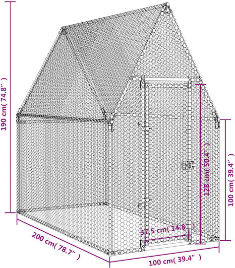vidaXL Poultry Coop of Galvanized Steel L2 x W1.9 x H1m