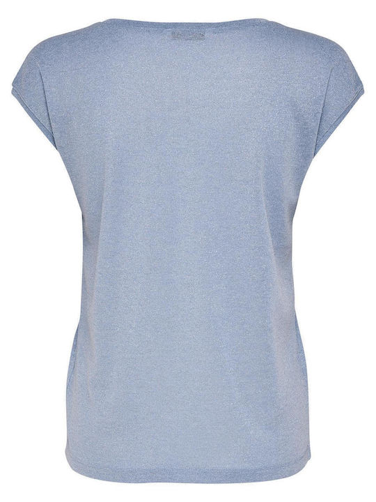 Only Women's Blouse Short Sleeve with V Neckline Blue