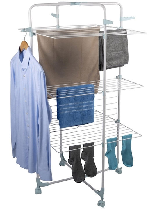 Lifetime Clean Folding Floor Clothes Drying Rack Metallic with Wheels with Hanging Length 30m