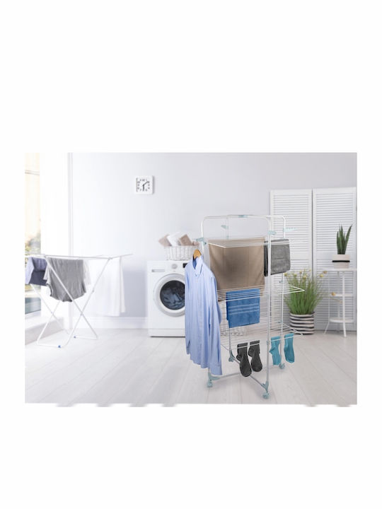Lifetime Clean Folding Floor Clothes Drying Rack Metallic with Wheels with Hanging Length 30m
