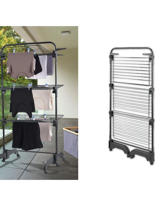 vidaXL Folding Floor Clothes Drying Rack Made of Metal with 42m Hanging Length