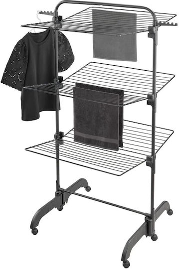 vidaXL Folding Floor Metallic Clothes Drying Rack with Wheels with Hanging Length 42m