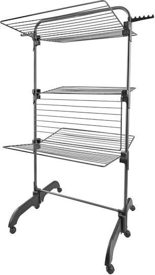 vidaXL Folding Floor Metallic Clothes Drying Rack with Wheels with Hanging Length 42m