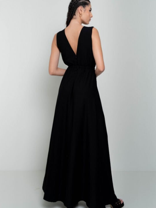 Cento Fashion Maxi Φόρεμα με Σκίσιμο Μαύρο