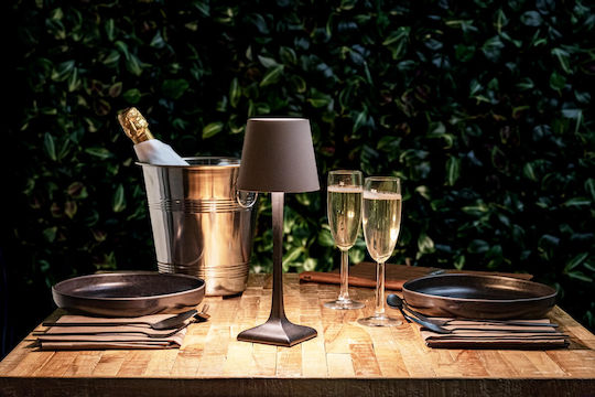 Securit Metal Table Lamp LED with Gray Shade and Black Base