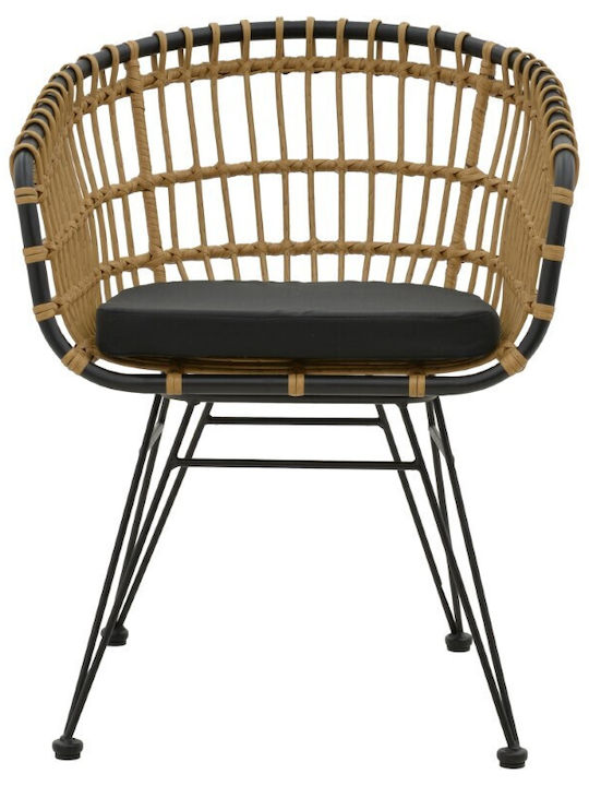 Outdoor Armchair Rattan Naoki Natural-black with Cushion 74x70x72cm
