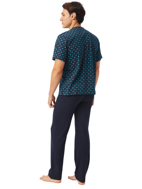 Minerva Men's Summer Cotton Pajamas Set BLUE