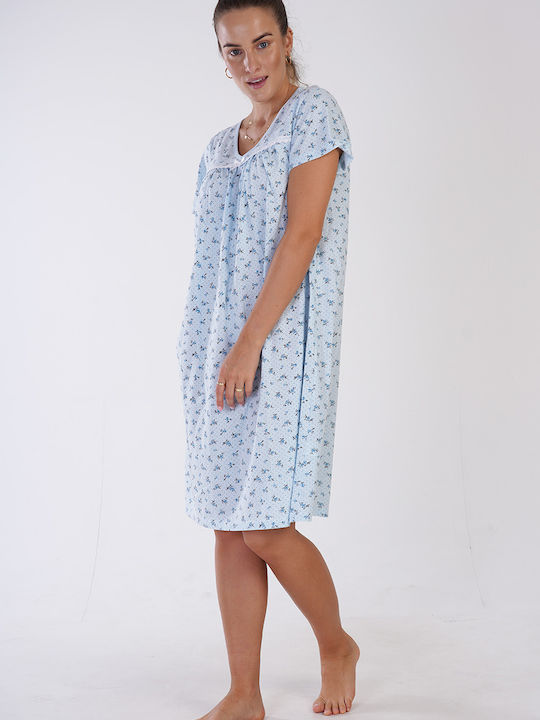 Vienetta Secret Vienetta Women's Summer Cotton Nightgown Light Blue