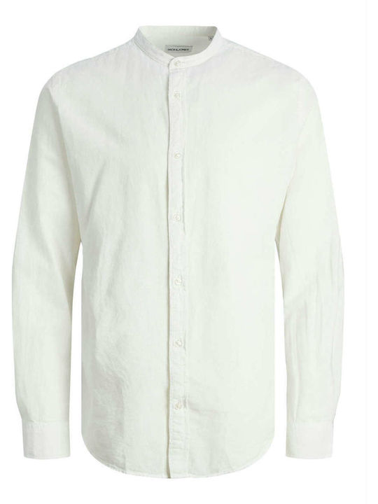 JJELINEN Long Sleeve Linen Shirt in Slim Fit White