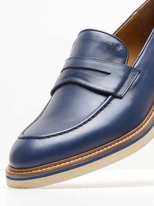 Boss Shoes Leder Herren Mokassins in Blau Farbe