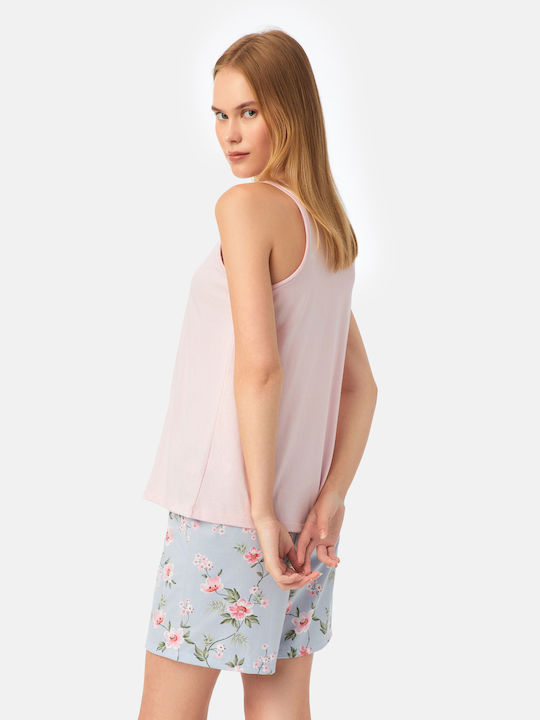 Minerva Sommer Damen Pyjama-Set Baumwolle Rose