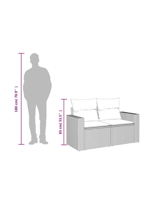 Zweisitziges Sofa Außenbereich Rattan mit Kissen 131x62x69cm