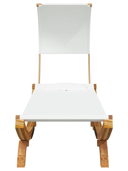 Șezlong-Pat Single Lemn cu Țesătură Textilene și Parasolar Ecru 200x100x162cm