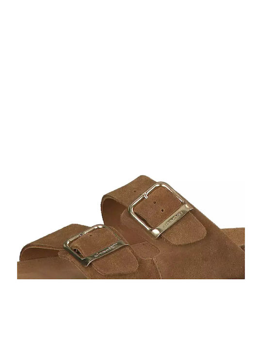 Leather Women's Flat Sandals in Brown Color