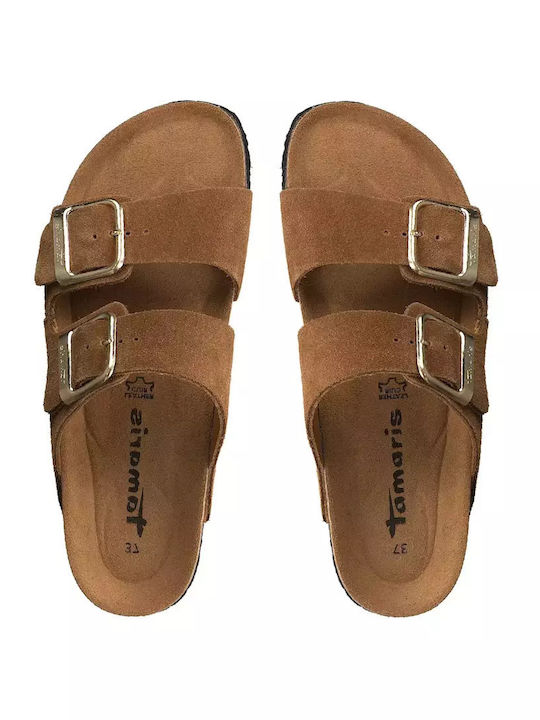 Leather Women's Flat Sandals in Brown Color
