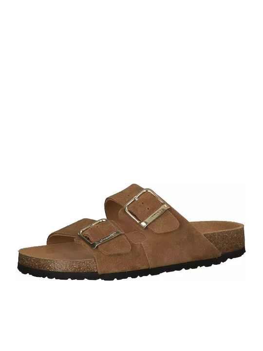 Leather Women's Flat Sandals in Brown Color