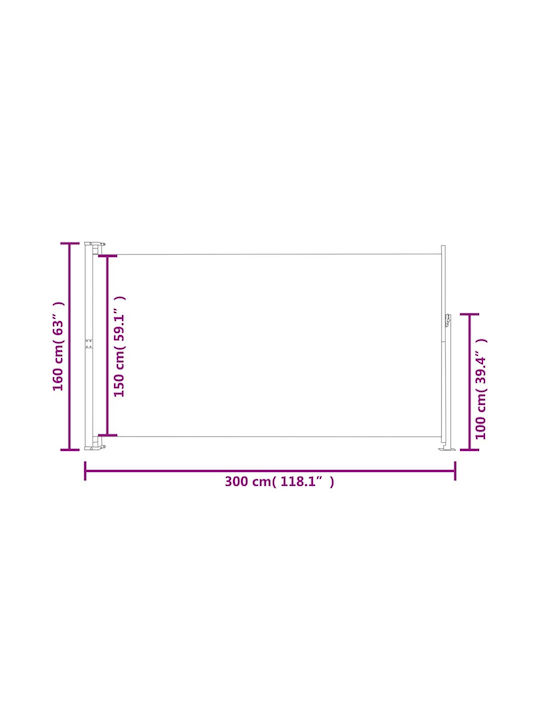 vidaXL Πλαϊνό Ρολό Σκίασης Βεράντας Μαύρο 1.6x3m