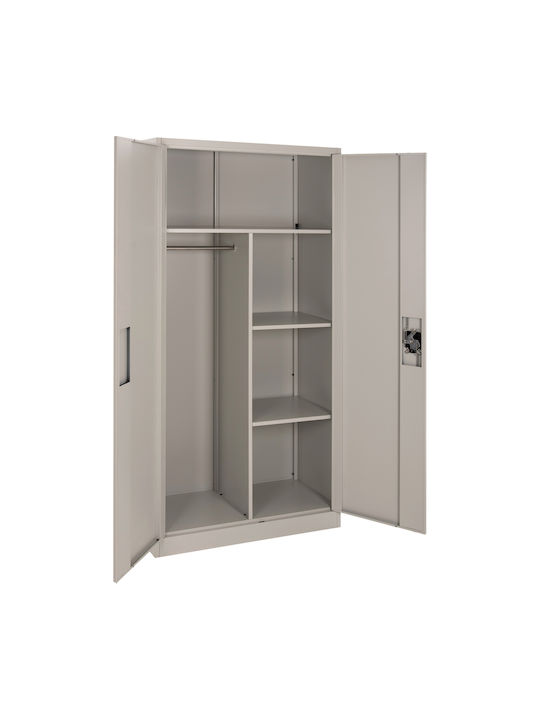 Zweiflügeliger Schrank Clod Metallisch mit Trennwand & 3 Regale Light Grey 90x40x180cm