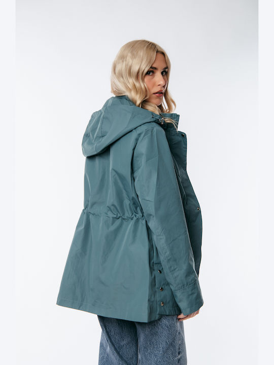 Dress Up Women's Short Puffer Jacket for Winter with Hood Green