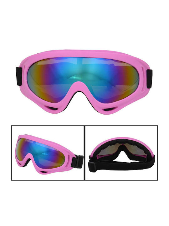 WKN-1465 Μάσκα Σκι & Snowboard Ενηλίκων Μαύρη με Φακό Καθρέπτη σε Ροζ Χρώμα