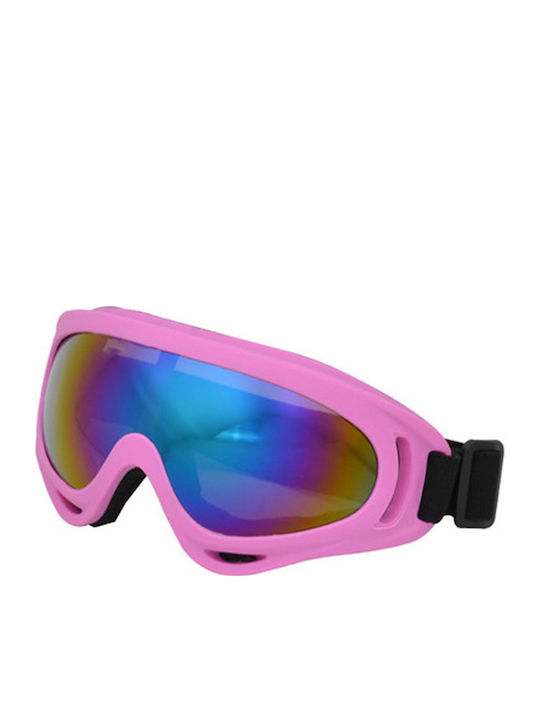 WKN-1465 Μάσκα Σκι & Snowboard Ενηλίκων Μαύρη με Φακό Καθρέπτη σε Ροζ Χρώμα