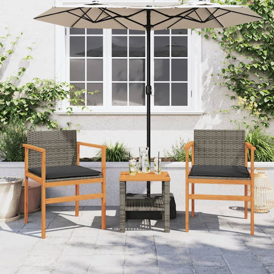 Outdoor Chair Rattan Garden Grey with Cushion 2pcs 55x55x78cm