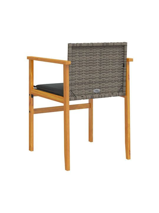 Scaun de exterior Rattan Grădină Gri cu pernă 2buc 55x55x78cm