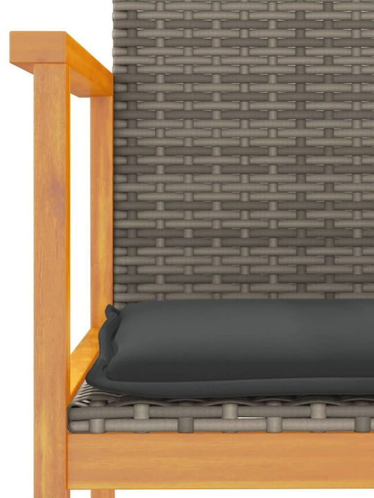 Scaun de exterior Rattan Grădină Gri cu pernă 2buc 55x55x78cm