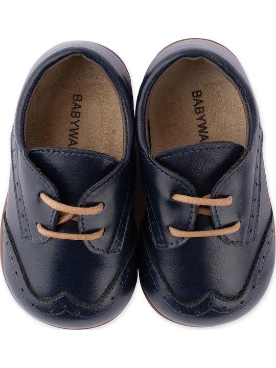 Babywalker Brogues Papuci boteza din piele Oxford Albastru Marin