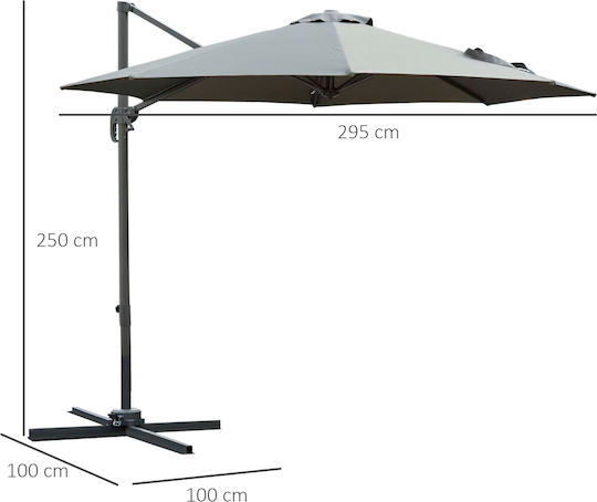 Hanging Circular Aluminum Garden Umbrella Grey Diameter 2.95m x Height 2.5m