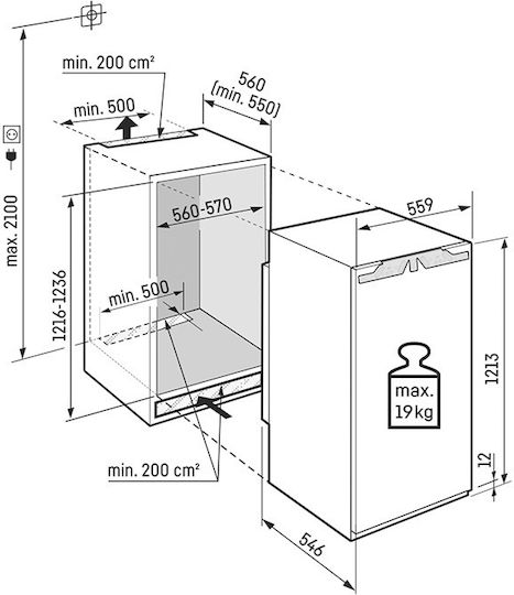 Liebherr Eingebauter Kühlschrank für Lagerung 191Es H121.3xB55.9xT54.6cm. Weiß Peak