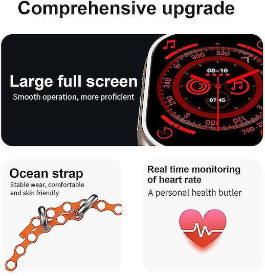 Qian I20 Ultra Max 2.3' 49mm + Bluetooth HandsFree Gift + Protective Glass Wireless Charging Waterproof 10 +1 Set Men's Women's Black