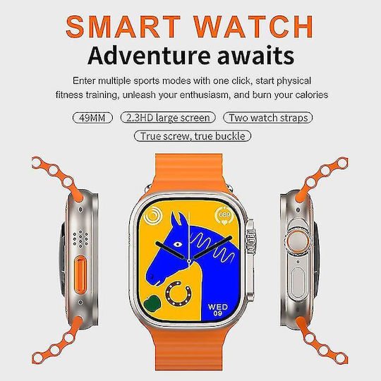 Qian I20 Ultra Max 2.3' 49mm + Bluetooth HandsFree Gift + Protective Glass Wireless Charging Waterproof 10 +1 Set Men's Women's Black