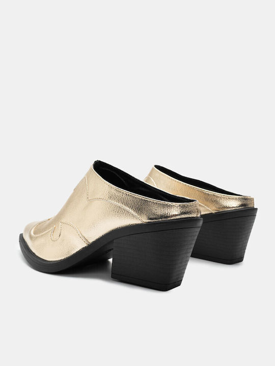 Luigi Heel Leather Mules Gold