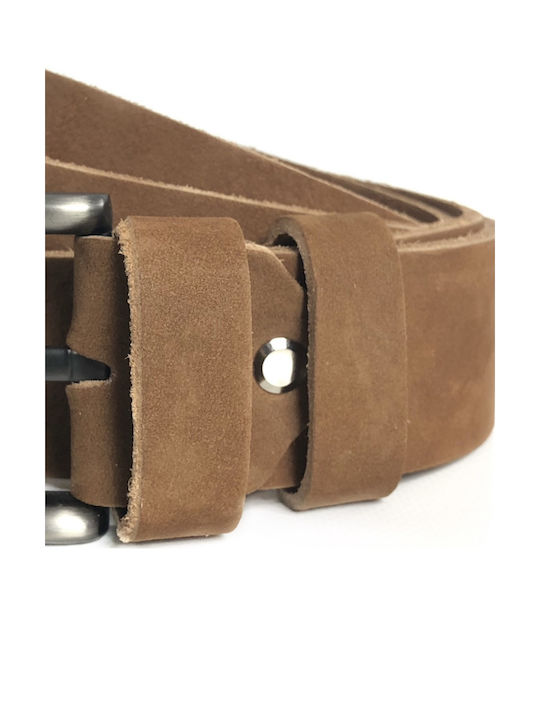 Men's Leather Wide Belt Tabac Brown