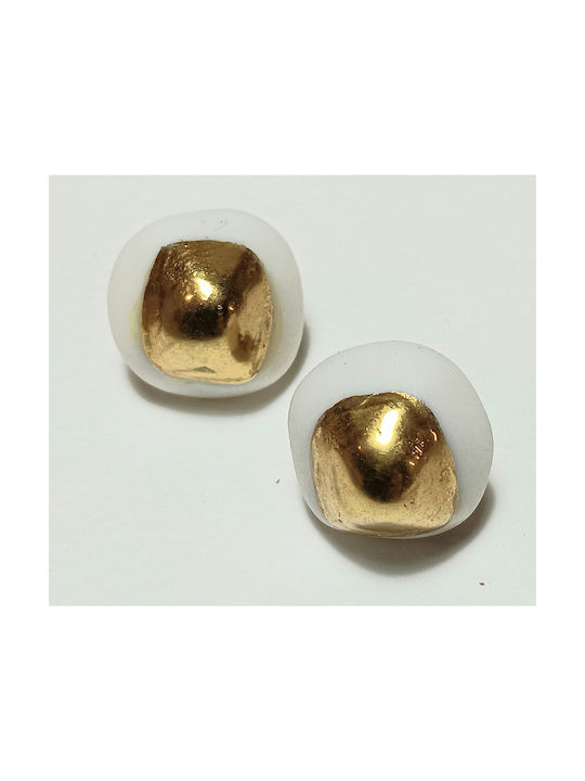 Earrings Gold Plated White porcelain