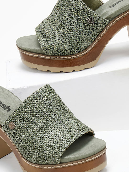 Mule cu Gros cu gleznă înaltă Toc în Culoare Kaki