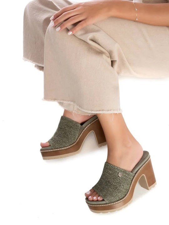 Mule cu Gros cu gleznă înaltă Toc în Culoare Kaki